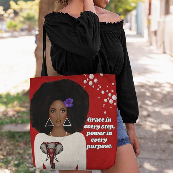 Red Jacquard Woven Tote – Woman of Color Design | “Grace in Every Step, Power in - Picture 1 of 3